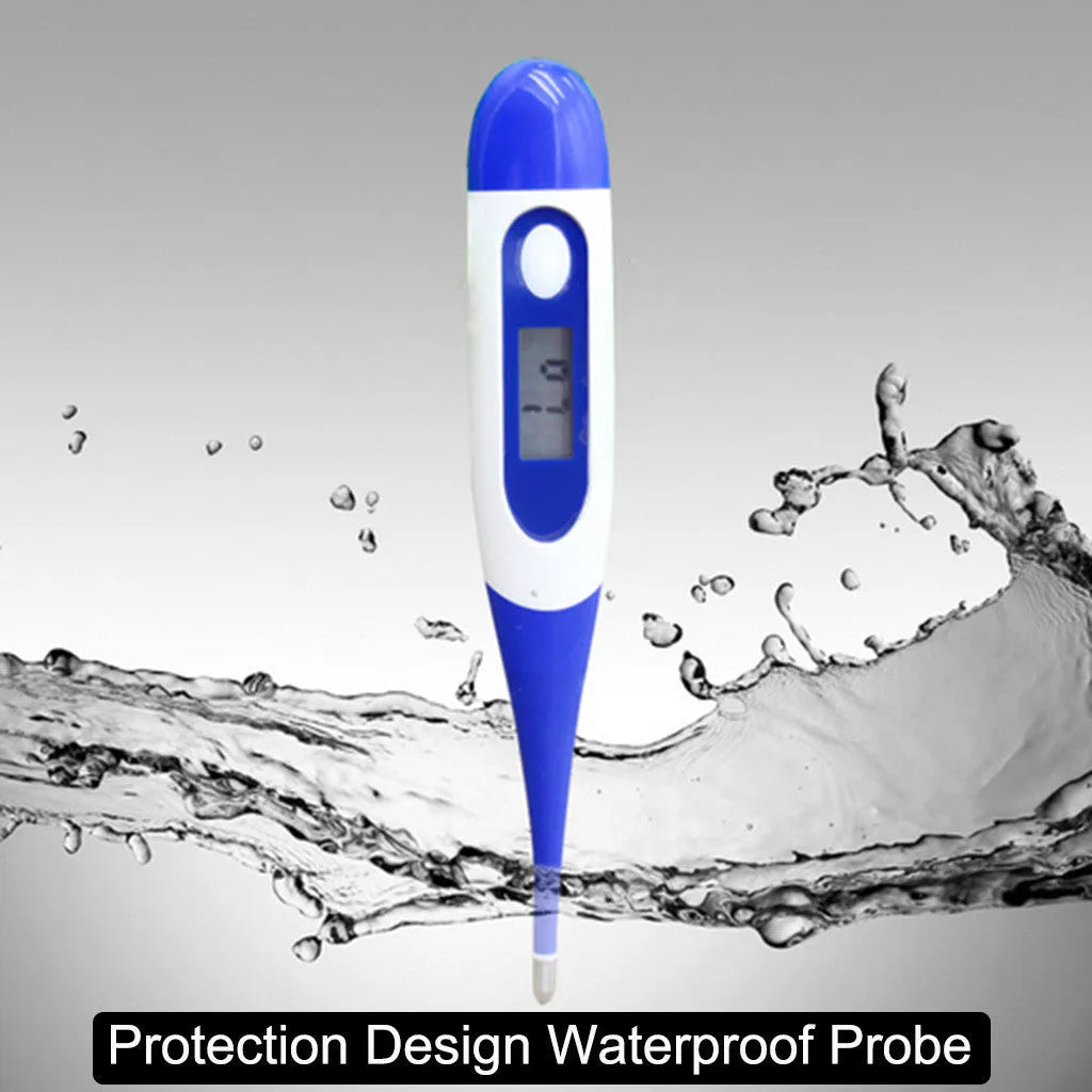 Blue digital electronic waterproof thermometer with LCD display and silicone tip