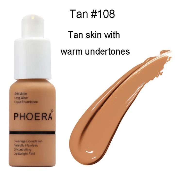Natural shade liquid foundation cream with oil control and matte concealer finish in compact packaging