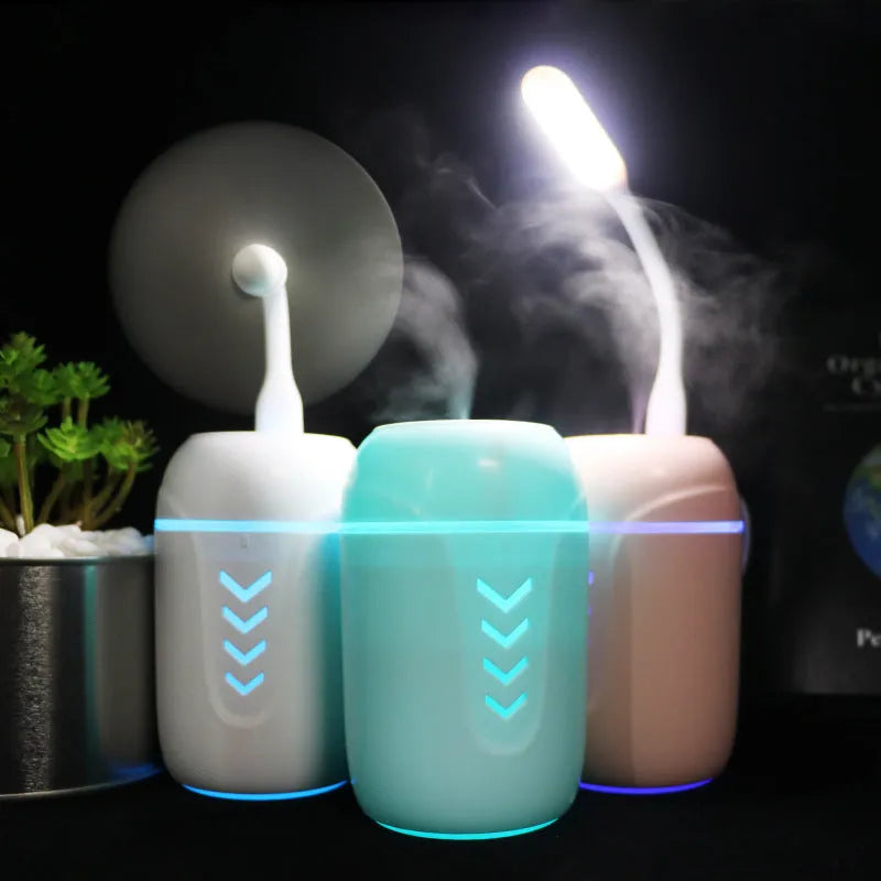 X3 portable car humidifier in columnar shape with 200ml tank, shown in blue colour