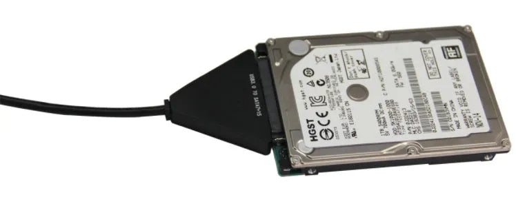 Black USB 3.0 to SATA 7+15 pin external hard drive adapter cable for 2.5 and 3.5 inch drives.