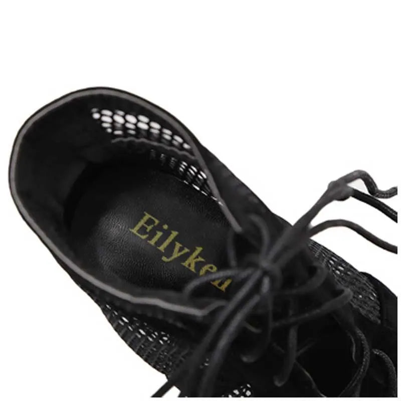 Black suede women's lace-up high heel shoes with ankle strap and 11.5cm heel