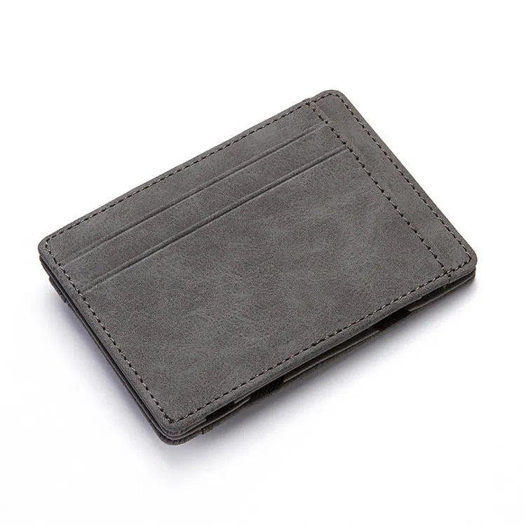 PU leather magic flip wallet with zipper coin purse in solid colour with sewing line detail