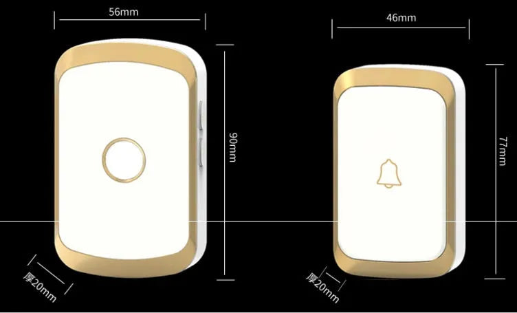 Wireless doorbell receiver and transmitter unit in white, black, gold, or silver finish.