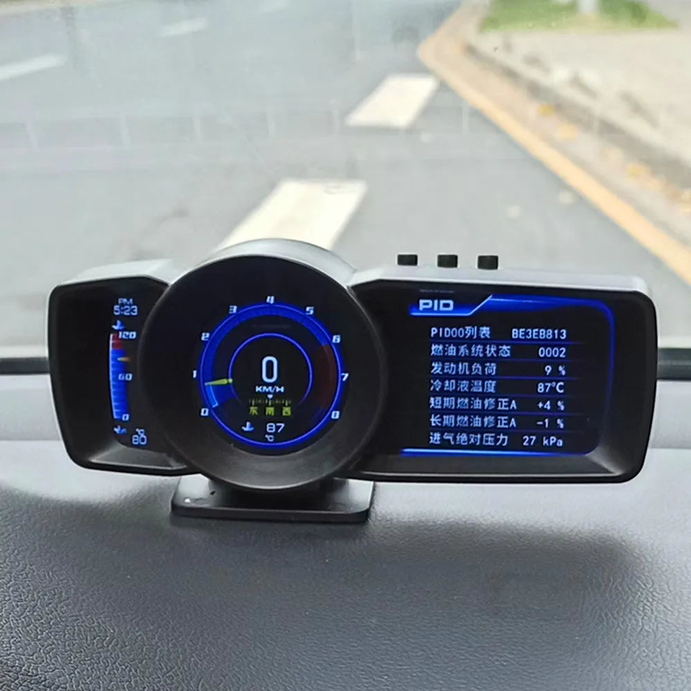 OBDII vehicle monitoring computer with TFT display screen and installation accessories