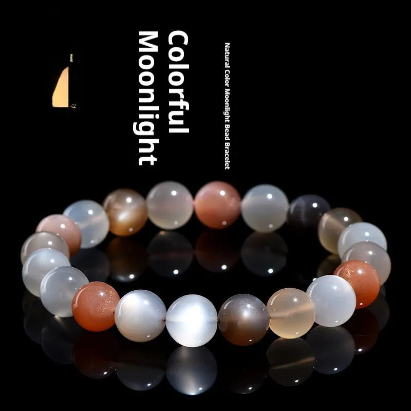 Natural colourful moon light moonstone bracelet with 8mm beads in a single circle.