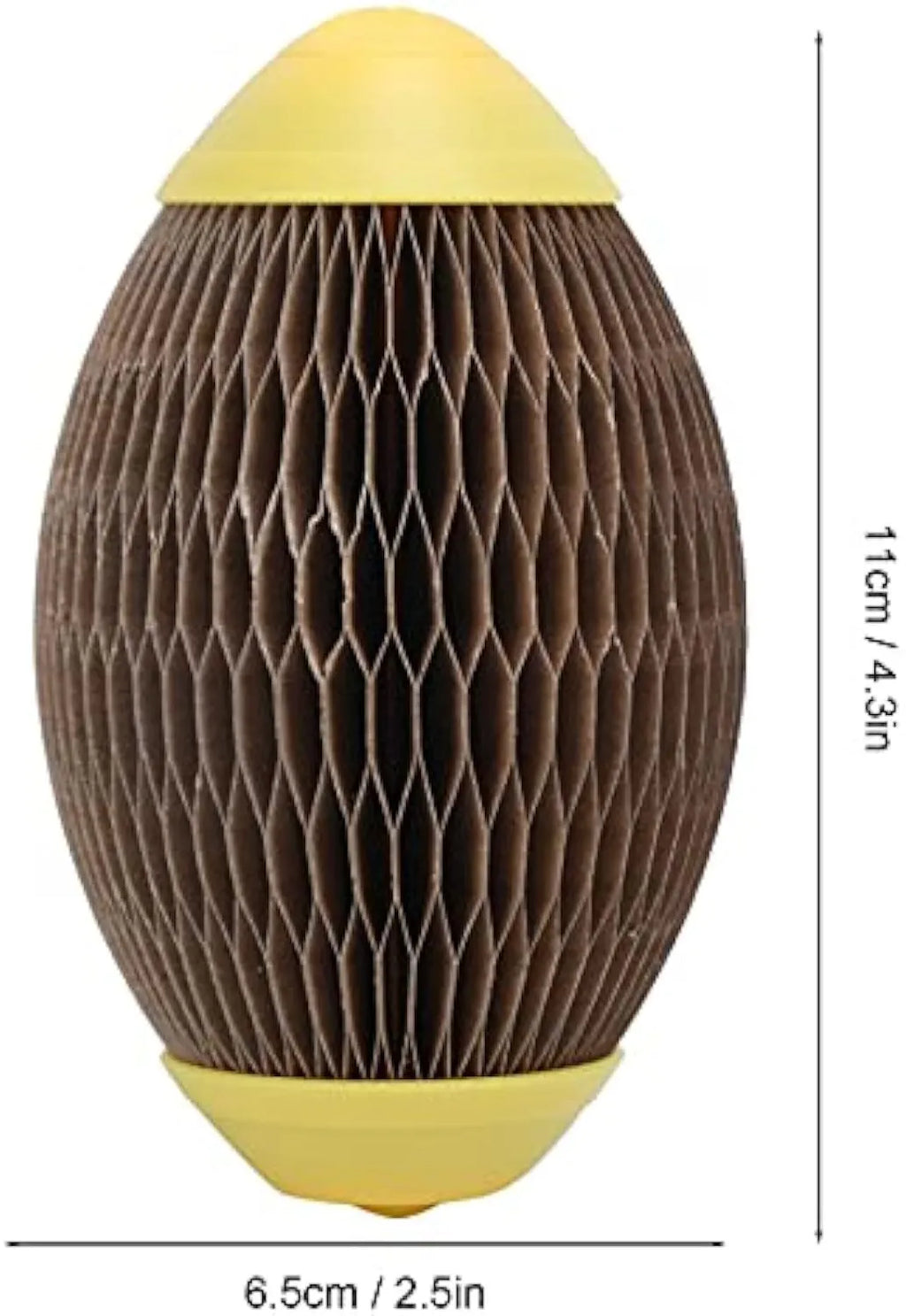 Ellipse-shaped corrugated paper catnip ball toy for scratching and chasing.