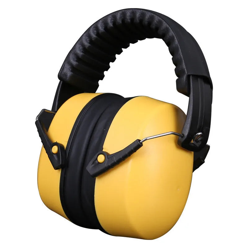 Orange noise-reducing headphones and protective earmuffs with adjustable headband
