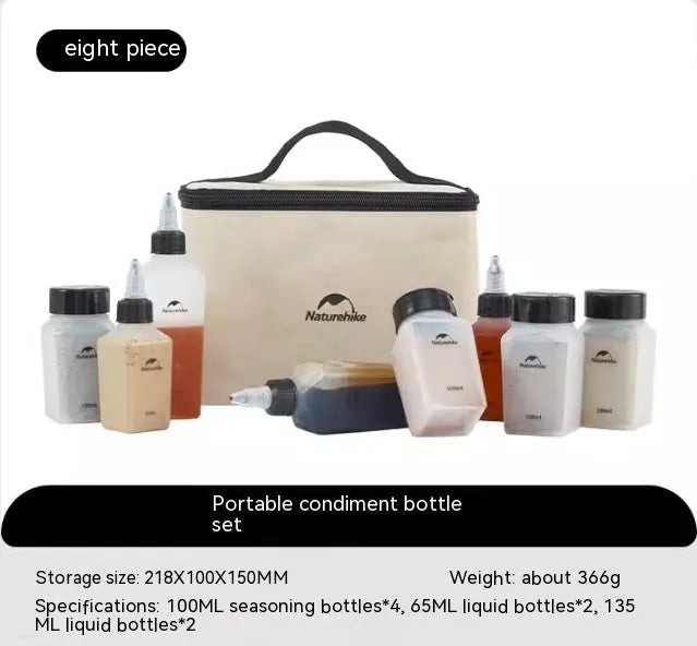 Naturehike six-piece portable seasoning bottle set made from white PP plastic for outdoor and kitchen use.