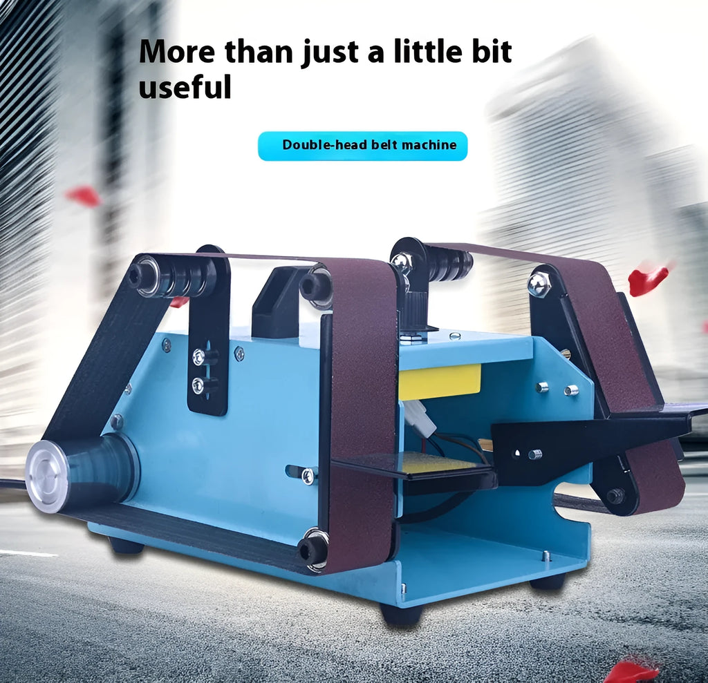 Blue desktop dual-axis belt sander and polishing machine with variable speed control