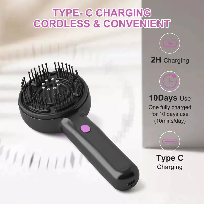 A black USB-powered head massage tingler comb with a comb design for scalp vibration massage.