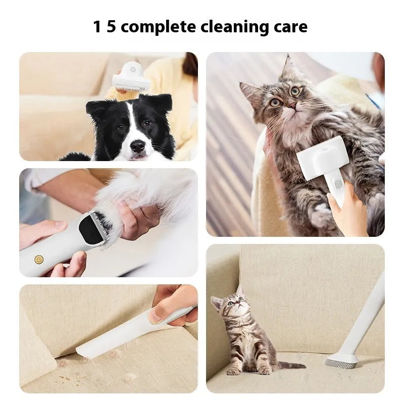 Pink and white pet grooming vacuum cleaner with electric shears, 3000mL dust cup, and grooming attachments