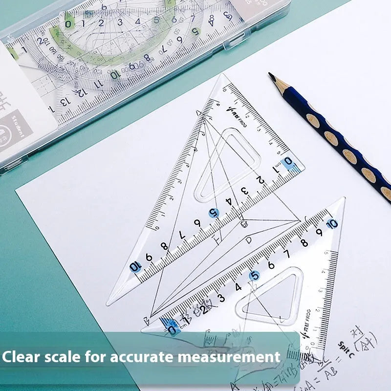 Youpai transparent acrylic drawing ruler sets with square protractor for geometry