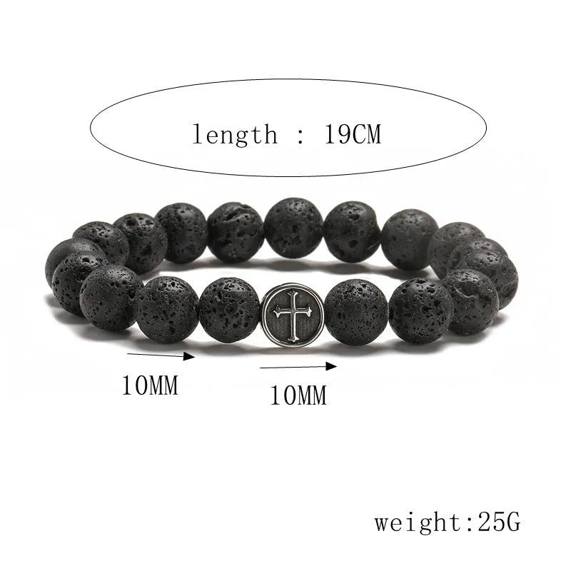Volcanic rock agate stone bracelet with stainless steel finishing, 10mm stone, 19mm internal diameter