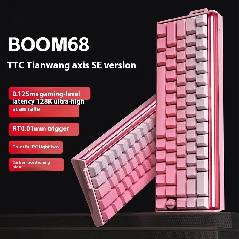 BOOM68 compact mechanical keyboard with RGB backlight in gradient pink colour variant