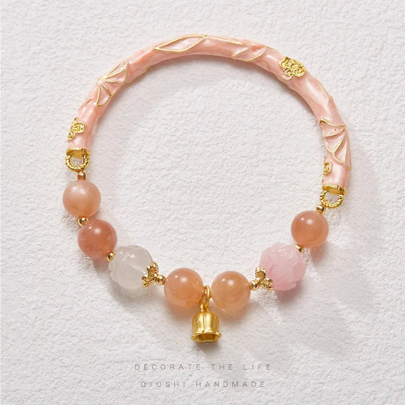 Half-life Liangyuan Lily jade half bracelet with sunstone material and geometric lily pattern