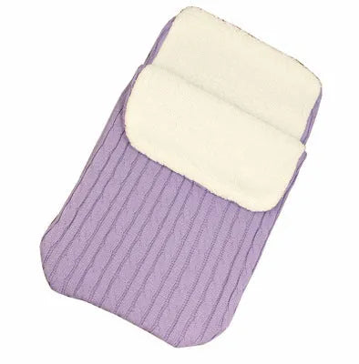 Envelope-style baby stroller sleeping bag in a choice of colours with cotton wool filling.