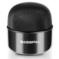 Black portable waterproof Bluetooth speaker with button controls showing compact size