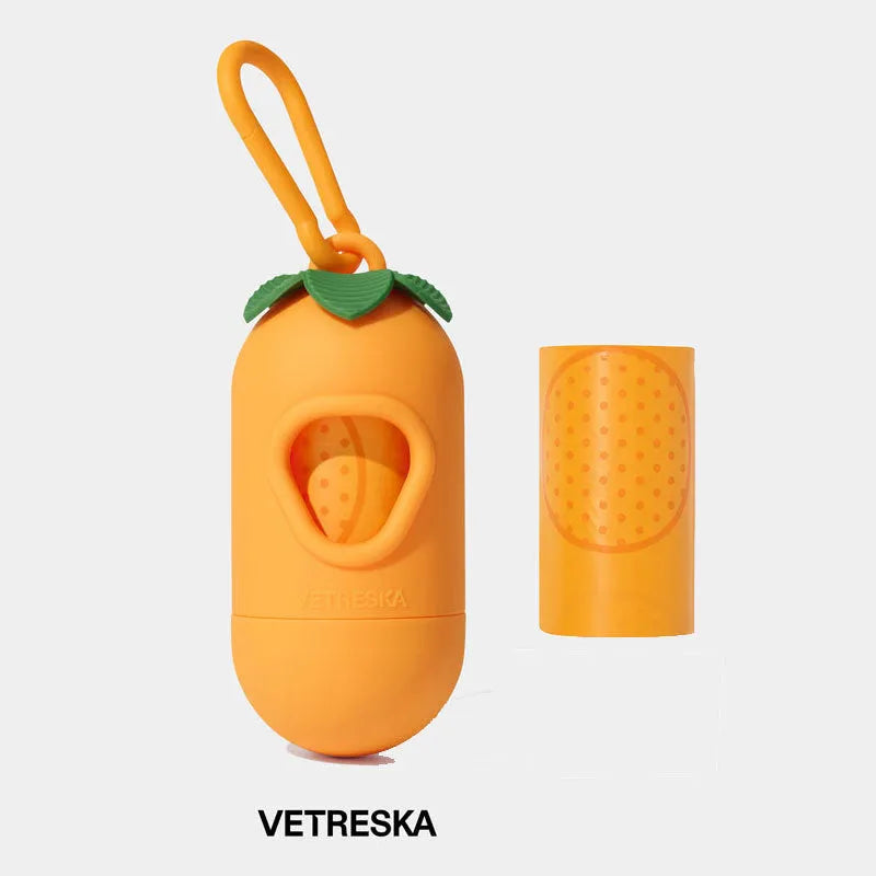 Thickened dog poop bag dispenser capsule with scented inner bag roll in strawberry, orange or cherry blossom styles