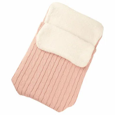 Envelope-style baby stroller sleeping bag in a choice of colours with cotton wool filling.
