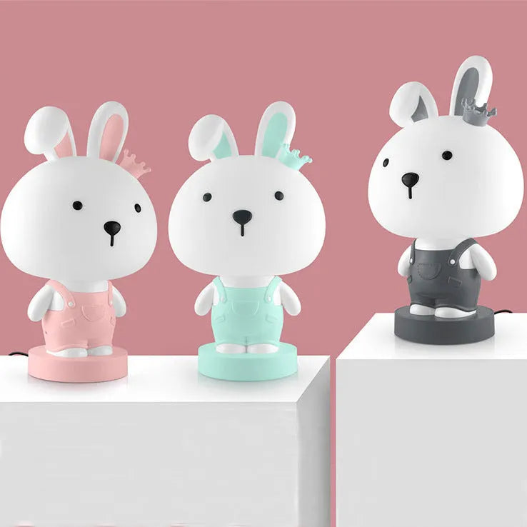 Animal cartoon table lamp with plastic shade and LED light in bear, cattle, rabbit, or tiger designs