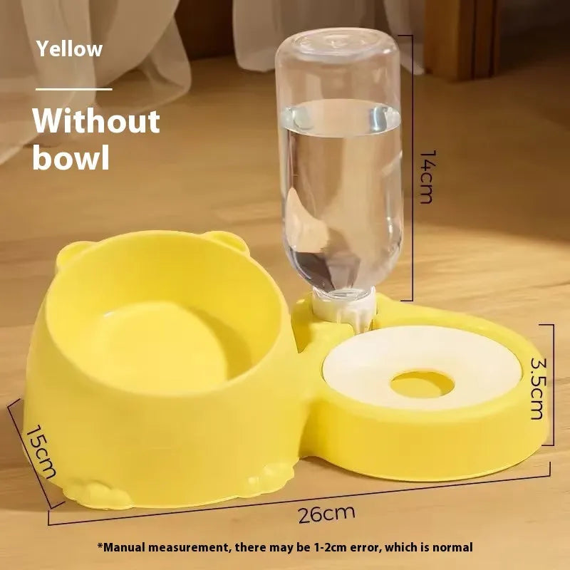Automatic cat feeding basin with double bowl design and gravity water dispenser in choice of four colours