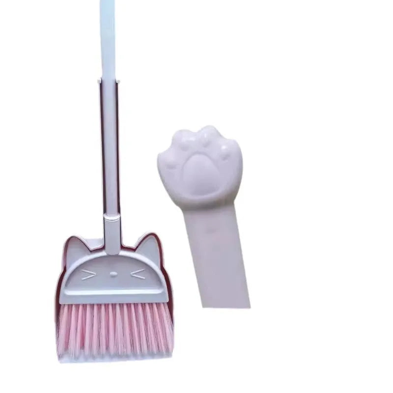 Purple broom and dustpan set with non-stick plastic and rotating brush holder