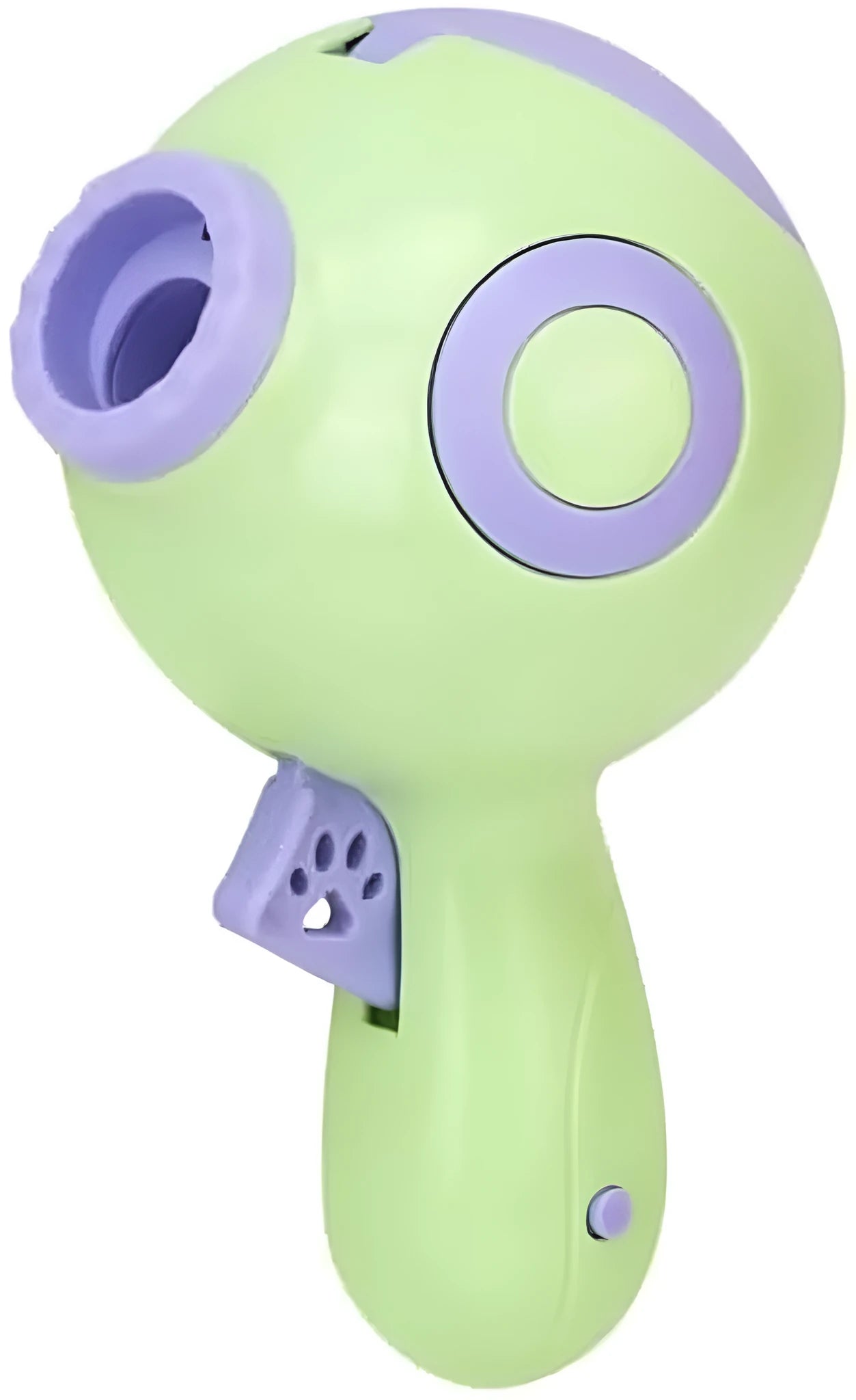 Green orange pink dog treat launcher toy measuring 15.5cm x 9cm x 8.5cm
