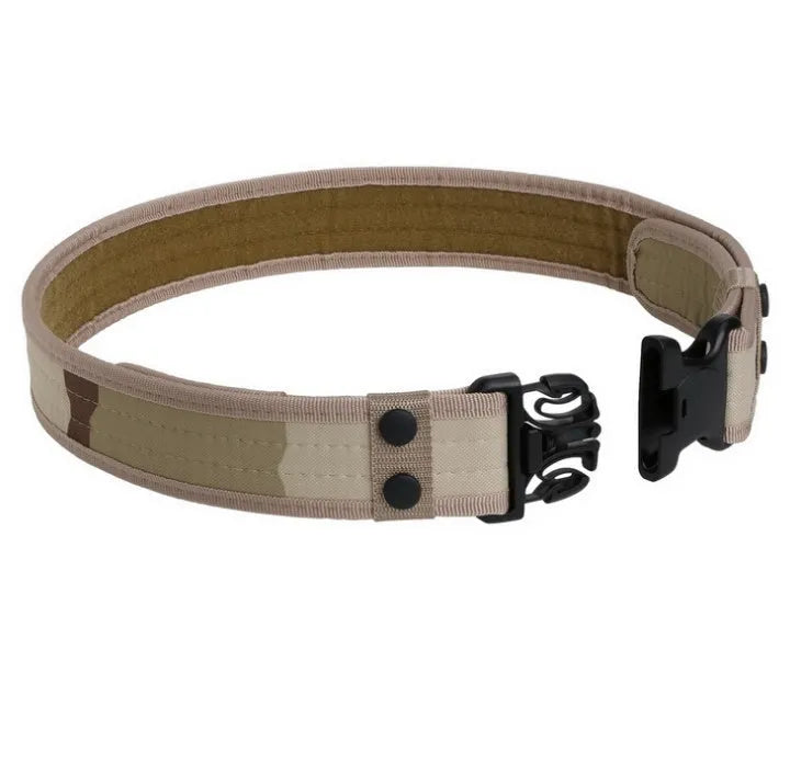 Canvas tactical belt 130x5 cm with plastic rectangular buckle in army green colour for outdoor casual wear