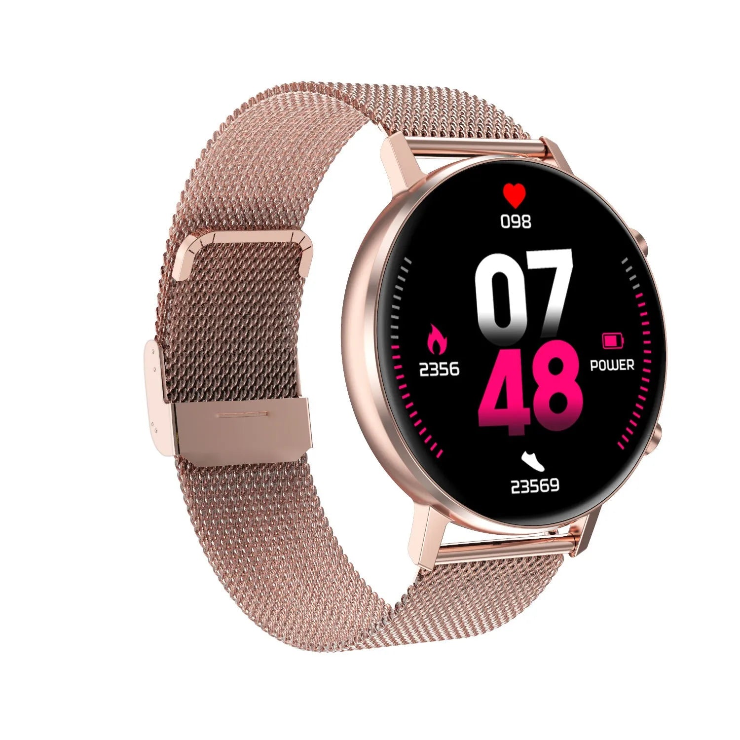 DT96 smart bracelet with touchscreen display and stainless steel wrist strap in silver colour