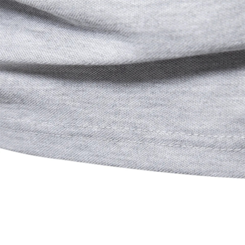 Men's casual polo long sleeve top with deer embroidery, cotton blend, available in multiple colours