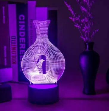 3D acrylic LED night light with touch button and ABS base on a table
