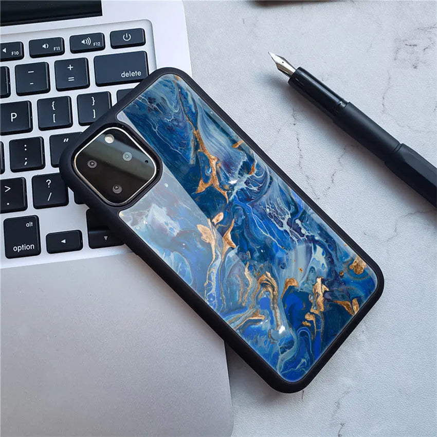 Marble phone case back cover with camouflage pattern on iPhone showing Black gold colour