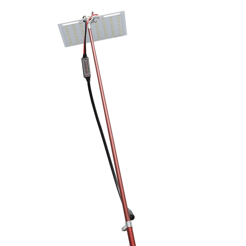 White LED fishing light panel on a tall telescopic pole with a wireless remote control