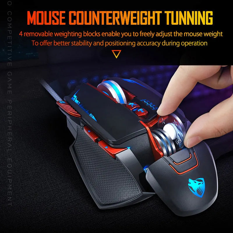 Thunder Wolf V9 wired gaming mouse with ergonomic design and six programmable buttons