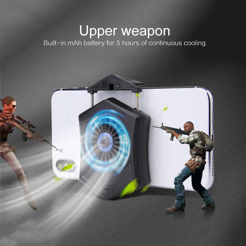 Black and white USB mobile phone radiator cooling fan for gaming consoles.