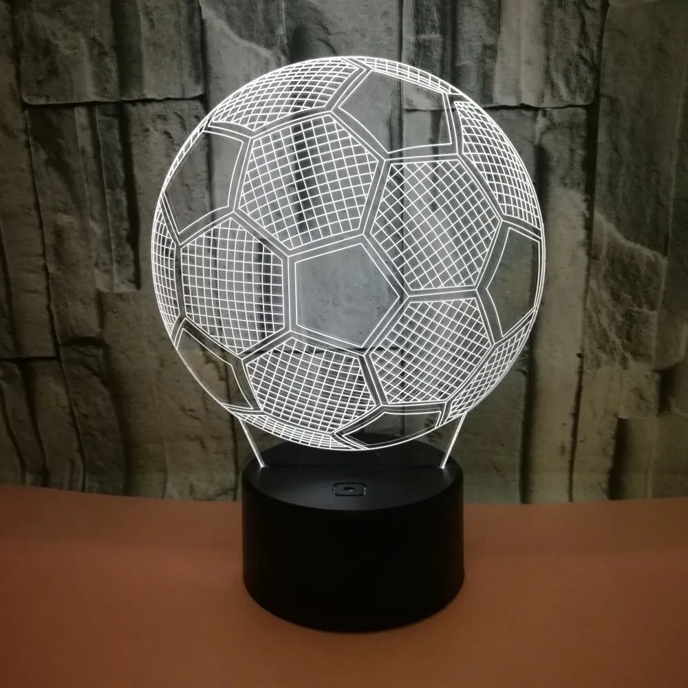 3D football design night light with touch control showing seven colour options