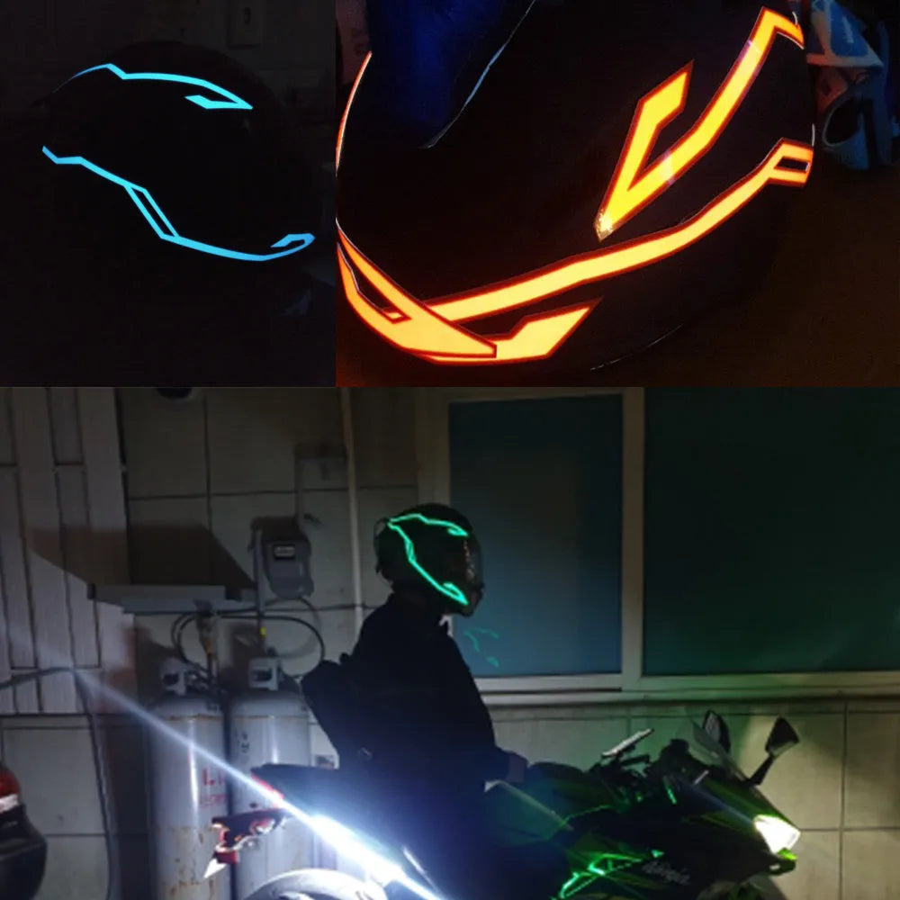 EL helmet light bar with four illuminated strips attached to a bicycle helmet, multicolour glow