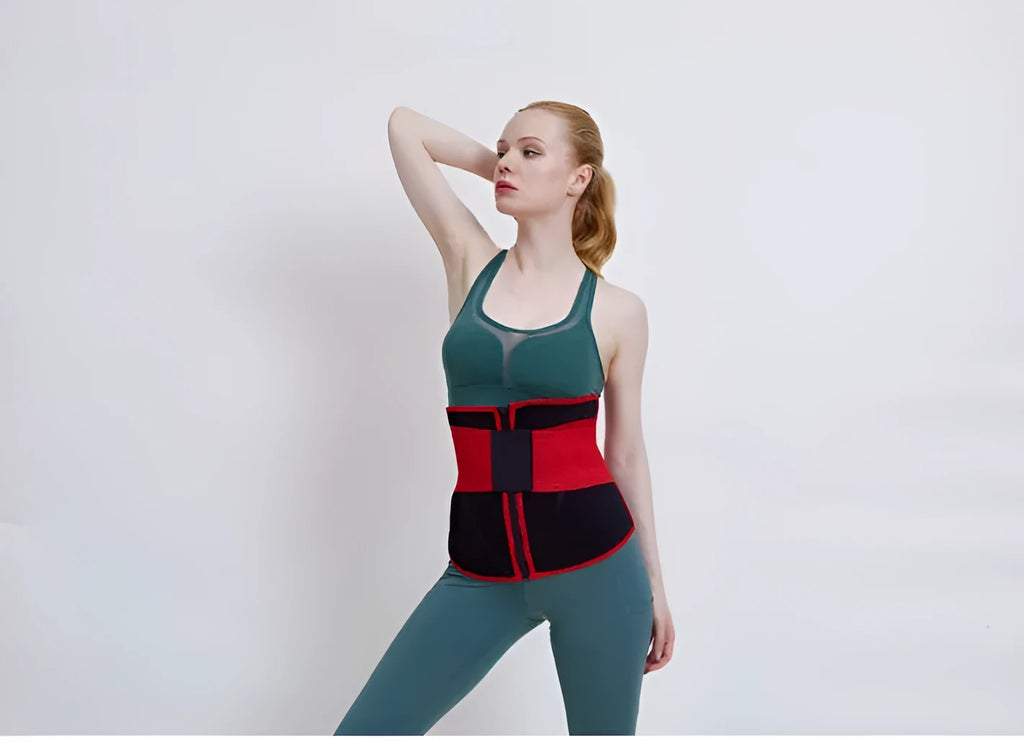 Sport double belt compression belly corset in black spandex for waist training