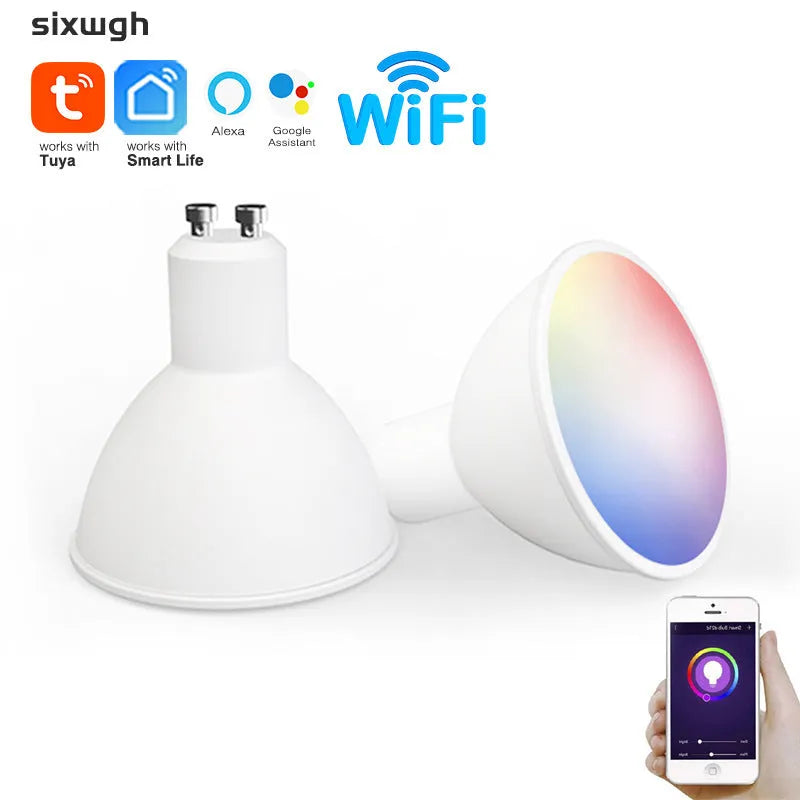 GU10 smart spotlight with RGBCCT colour mixing and WiFi connectivity for voice control
