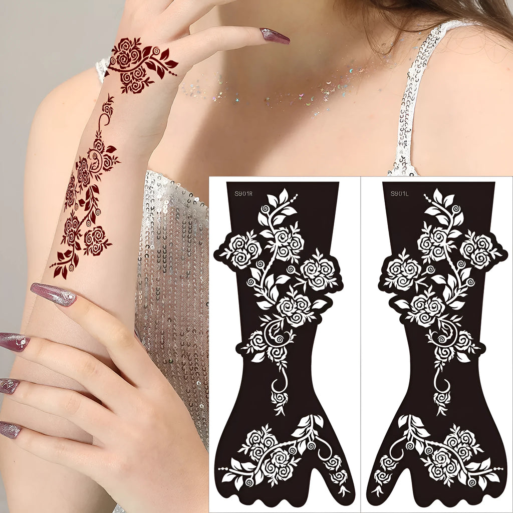 Pack of geometric hollow template tattoo stickers with machine-cut paper stencils for DIY art.