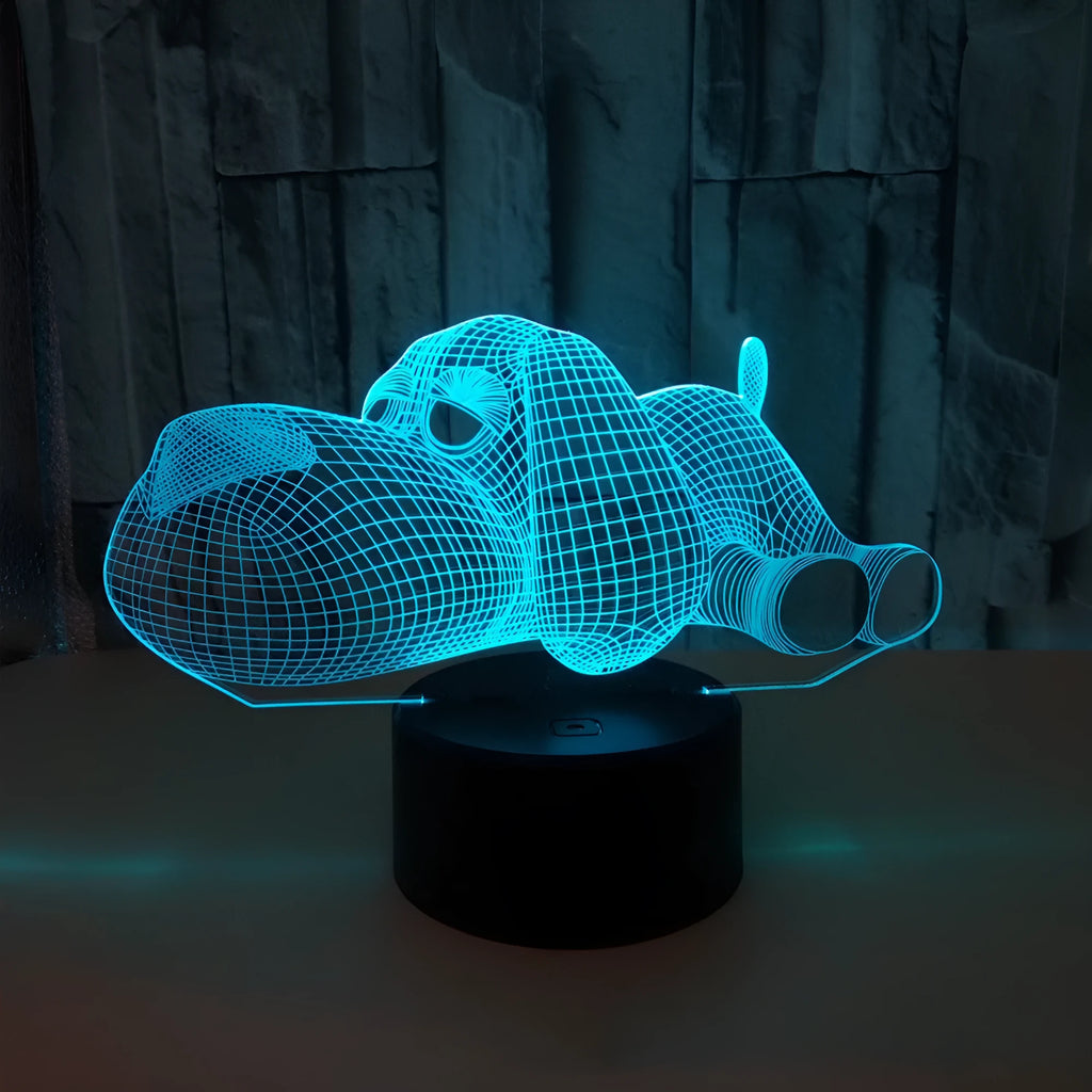 Doggo Desktop Lamp showing 3D illusion dog design with multi-colour illumination