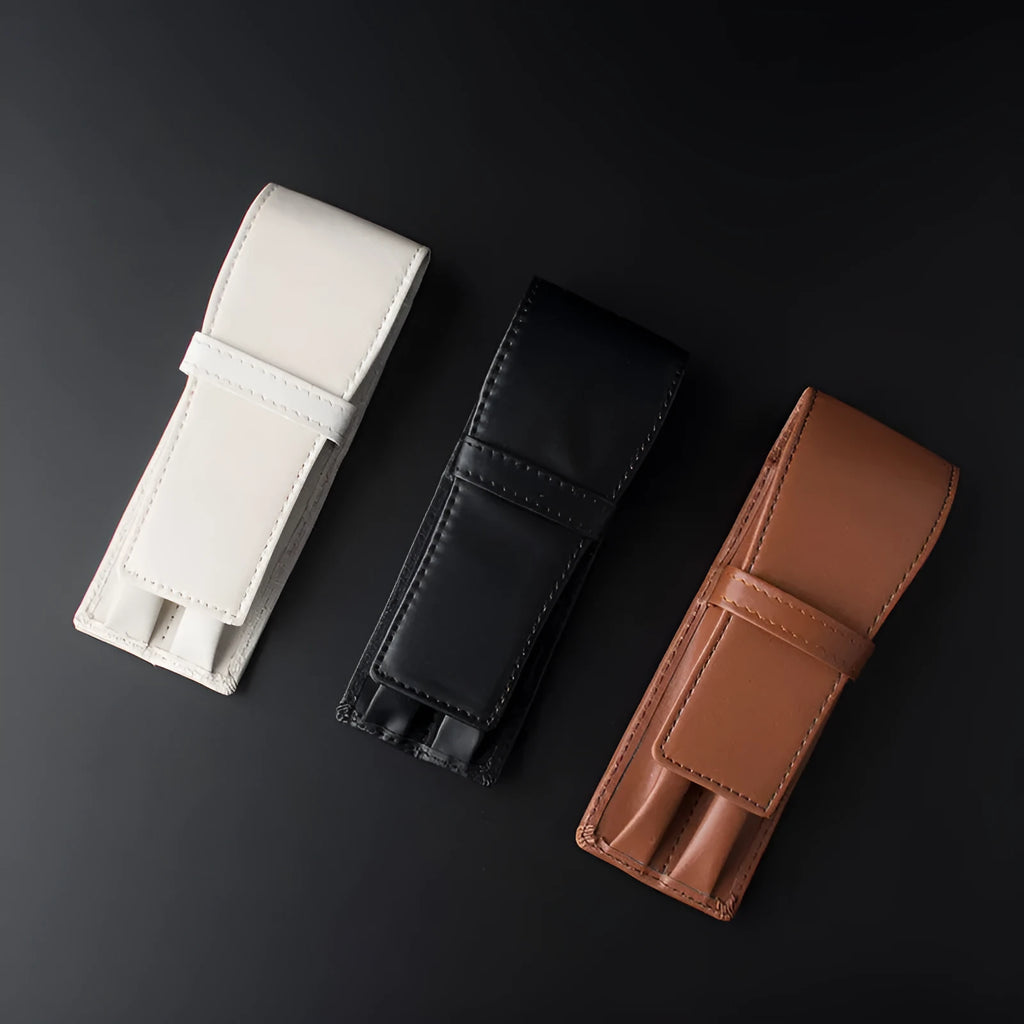 Compact double-sided PU pen holder set of two in square solid colour black white coffee for desk organisation