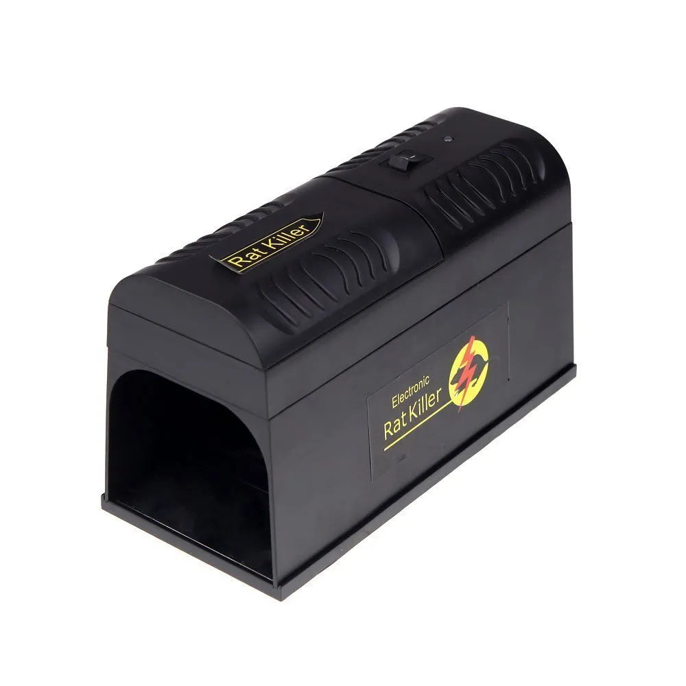 Black high voltage electronic rodent repellent unit with choice of UK, EU, or US plug.