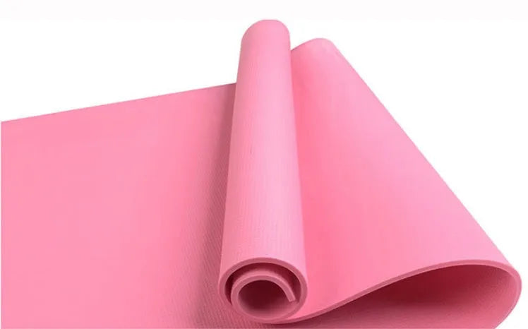 EVA yoga mat in blue showing thickness options of 4mm and 6mm with non-slip texture