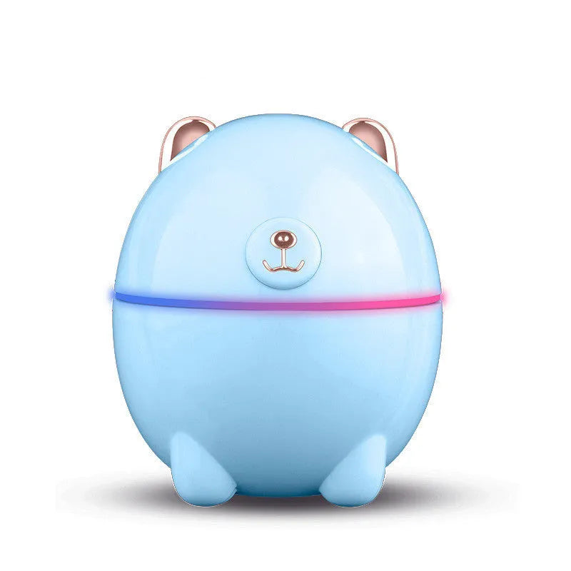 Mini bear humidifier in blue USB-powered compact desktop device 110x95x95mm