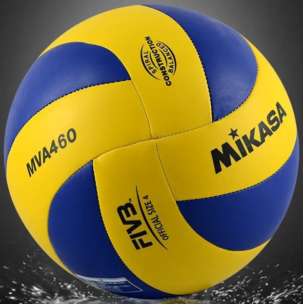 Machine sewn PU volleyball in hand on outdoor court – available in No.4 and No.5 sizes for junior and senior play