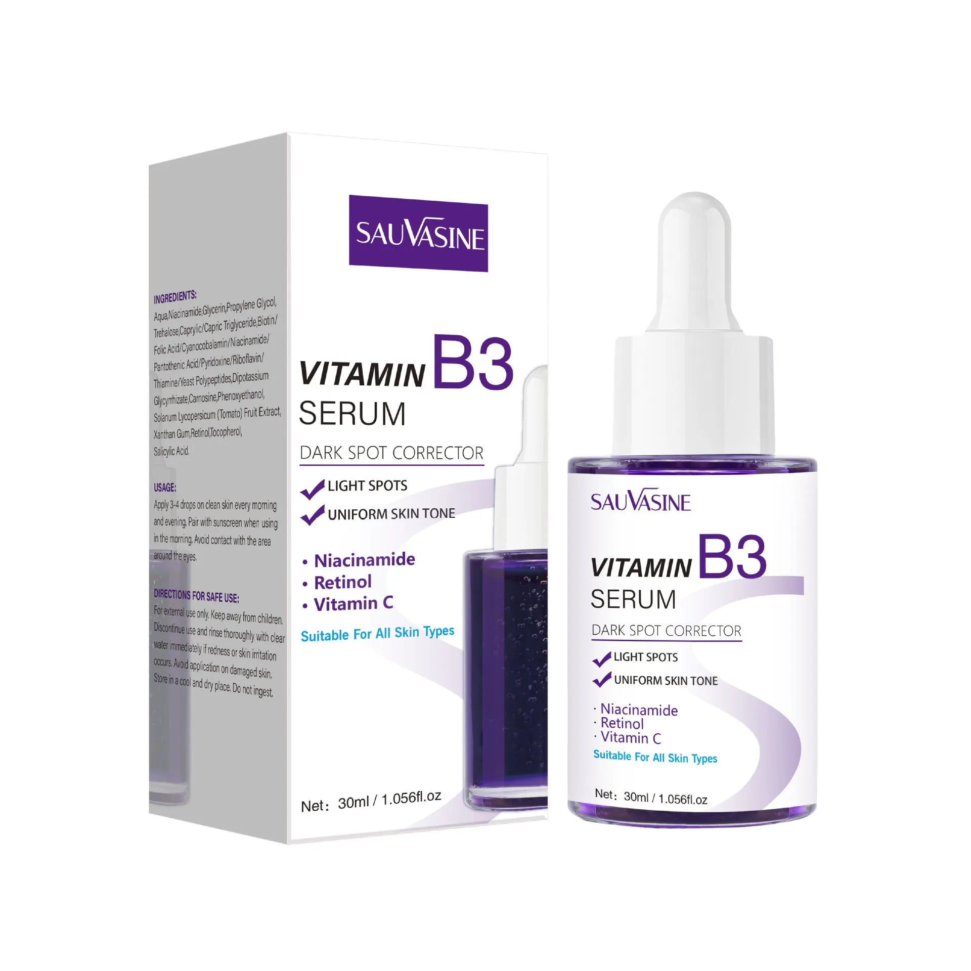 30ml bottle of Vitamin B3 facial essence with niacinamide for skin nourishment and firming