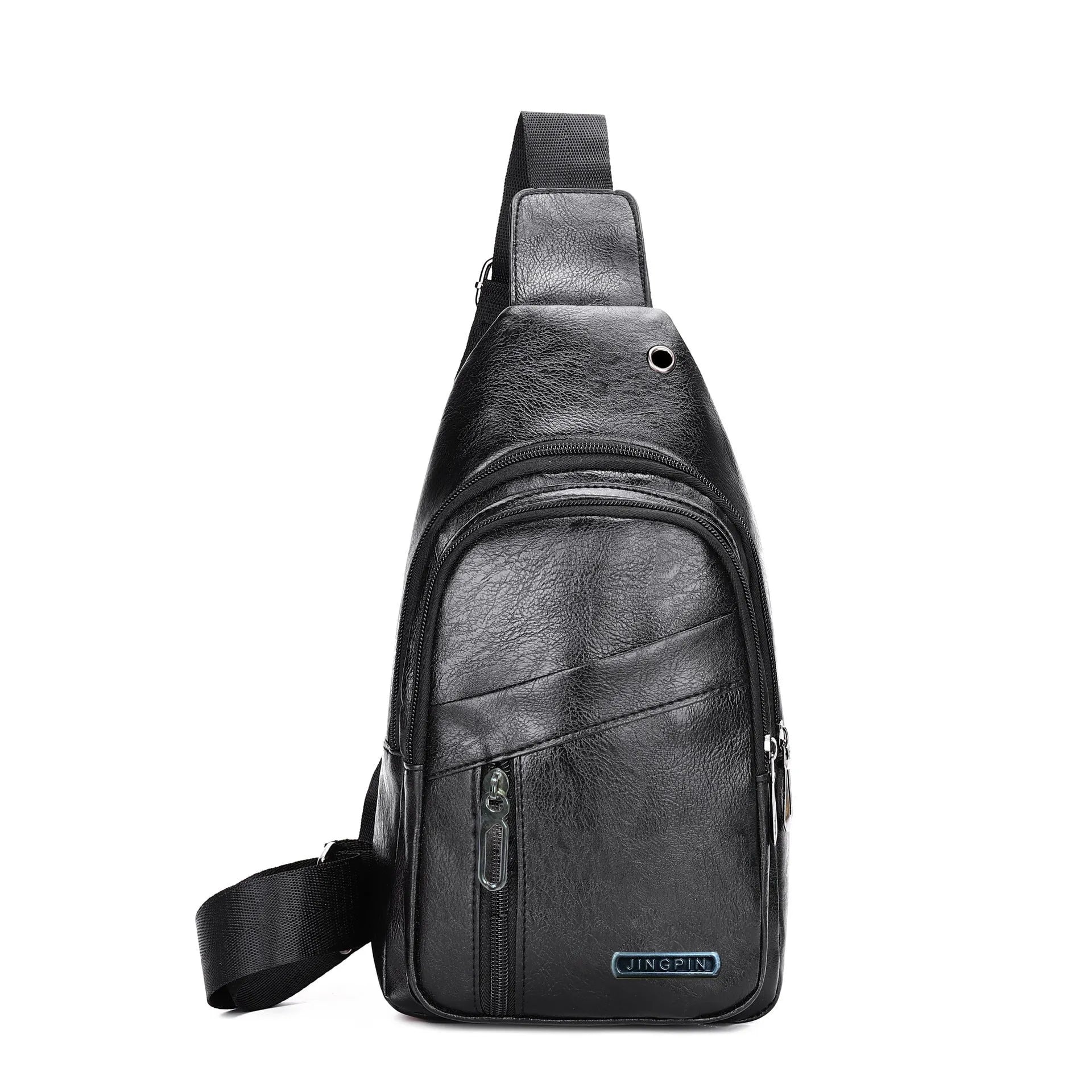 Men's multi-layer waterproof PU crossbody shoulder bag in urban simplicity style, available in black