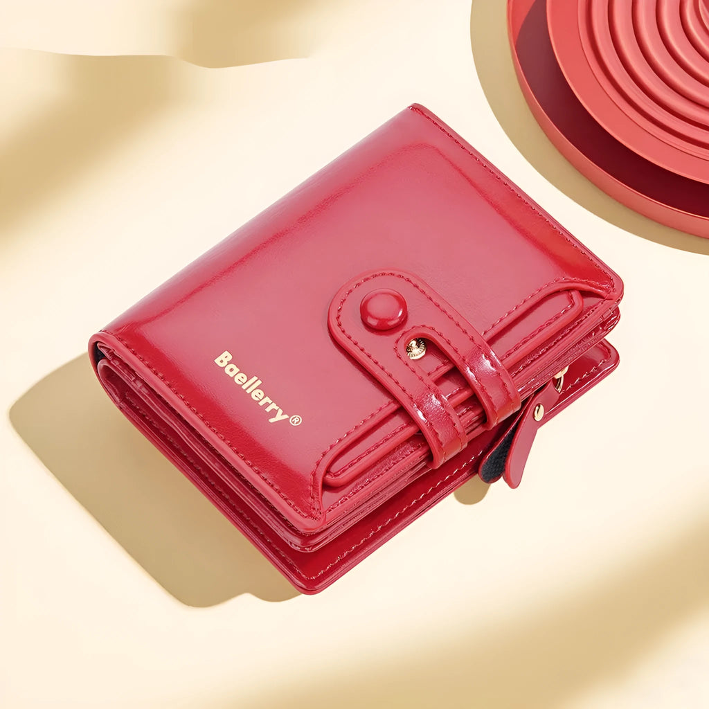 Women's PU leather card holder wallet in a choice of eight colours showing smooth polyester lining.