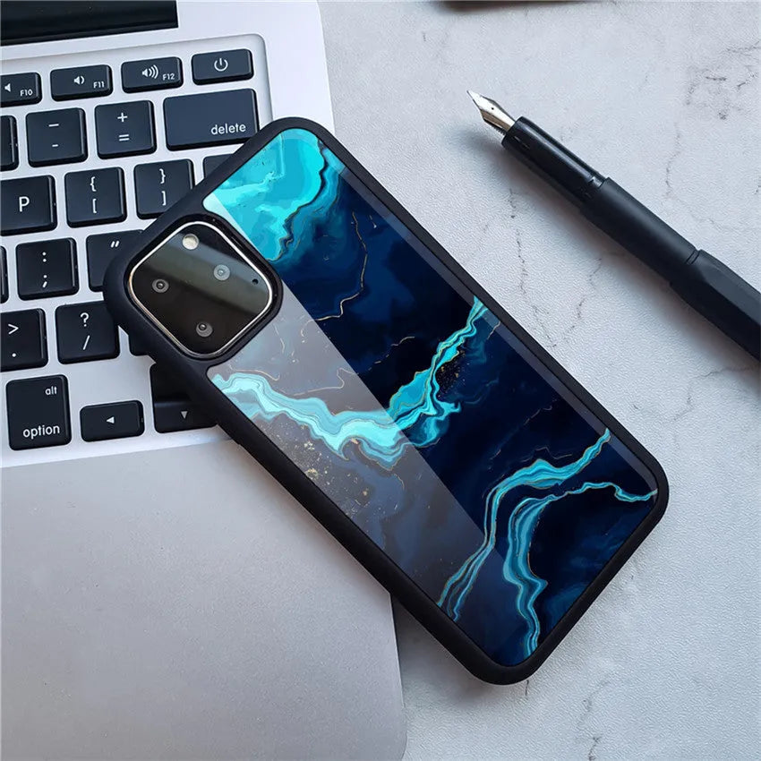 Marble phone case back cover with camouflage pattern on iPhone showing Black gold colour